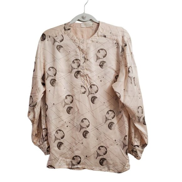 Escada Blouse Womens Size 34 US 4 Silk Peach Half Button Long Sleeve Vintage Top - Picture 1 of 13